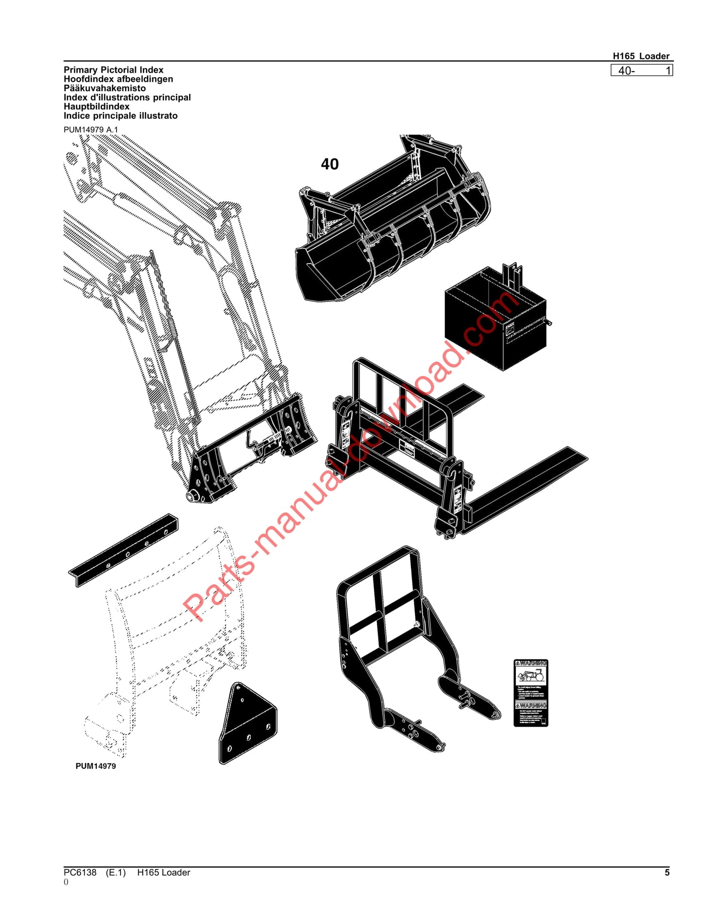 John Deere H165 Loader Parts Manual PC6138