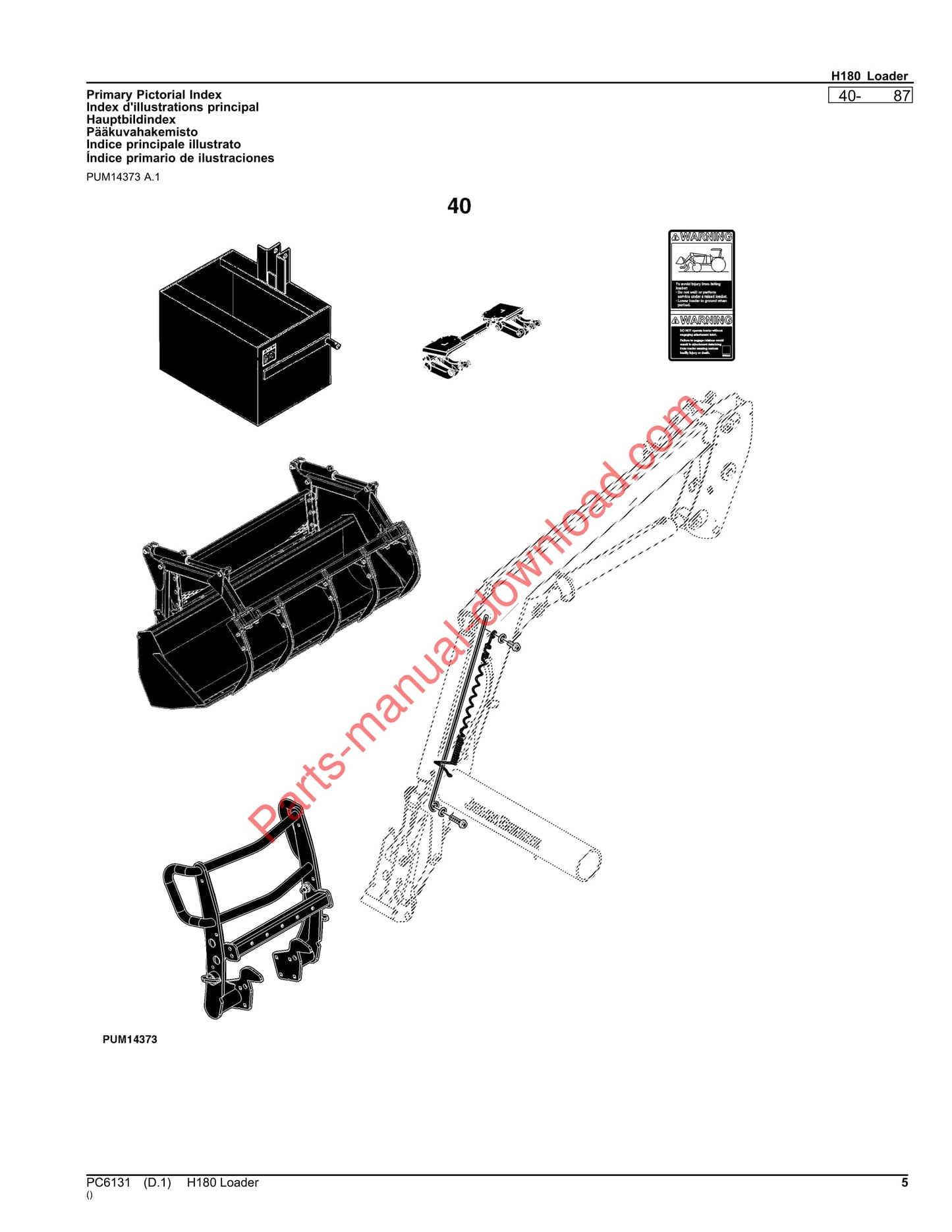 John Deere H180 Loader Parts Manual PC6131