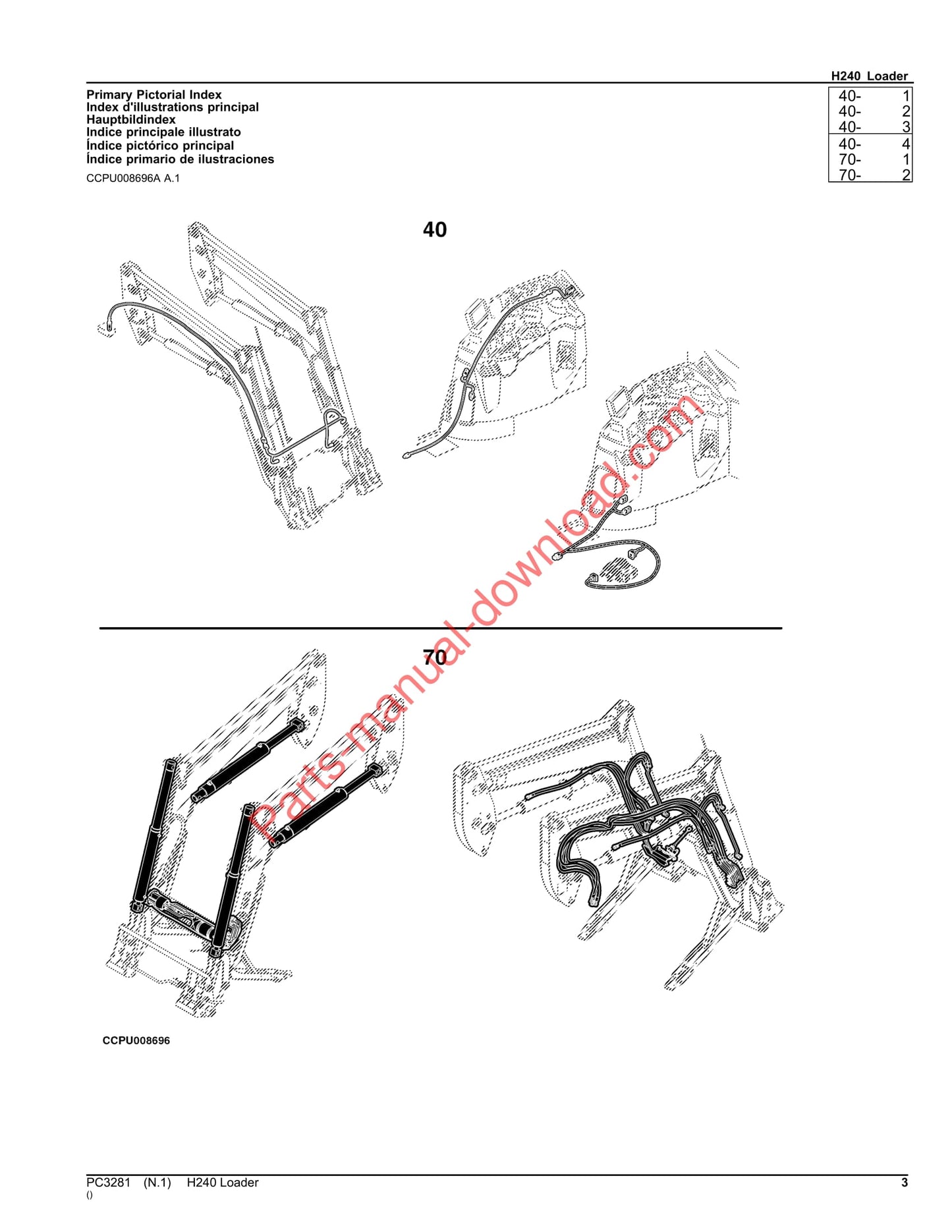 John Deere H240 Loader Parts Manual PC3281