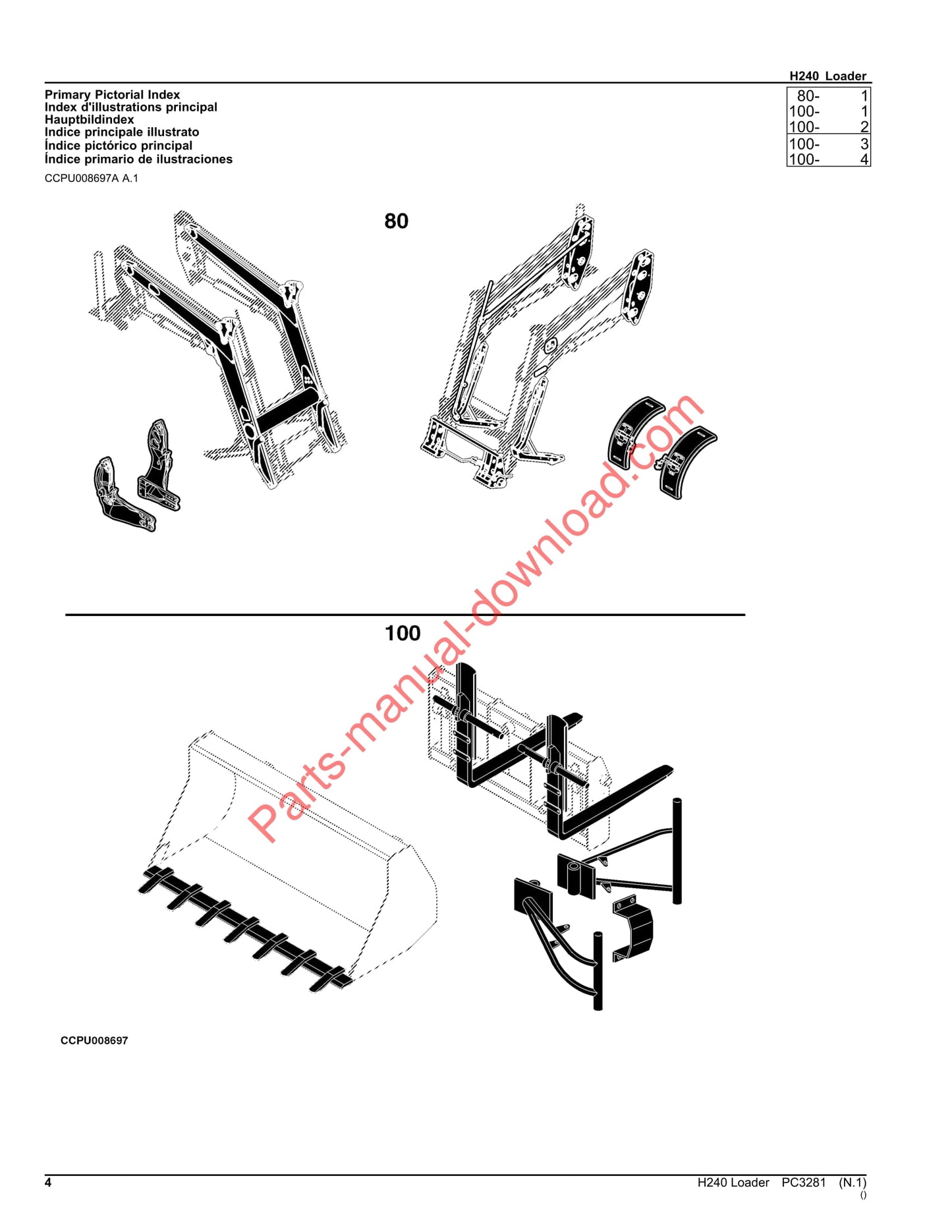 John Deere H240 Loader Parts Manual PC3281