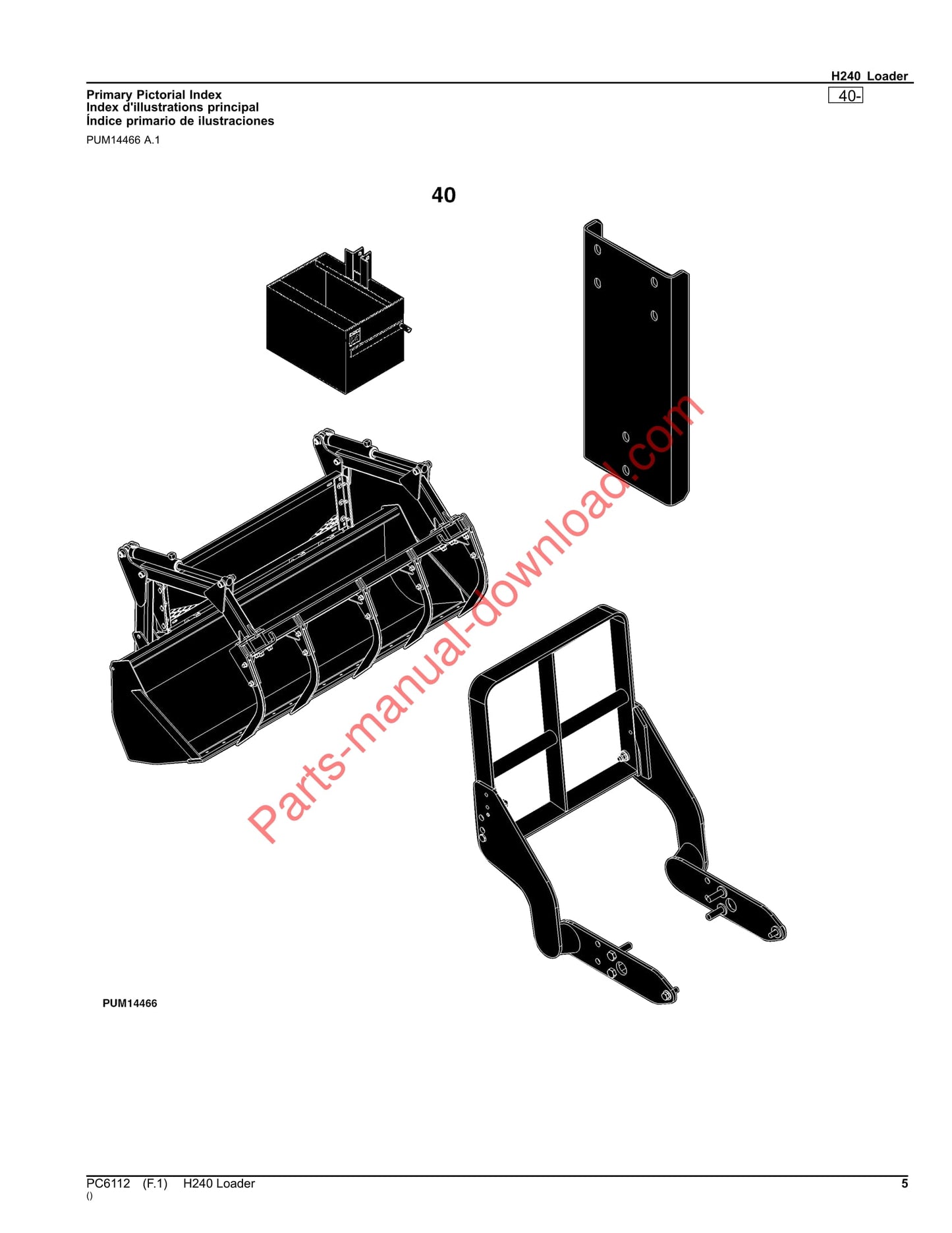 John Deere H240 Loader Parts Manual PC6112