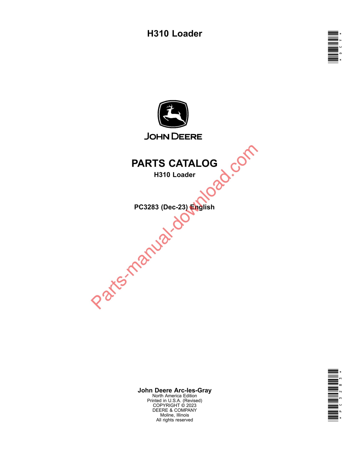 John Deere H310 Loader Parts Manual PC3283