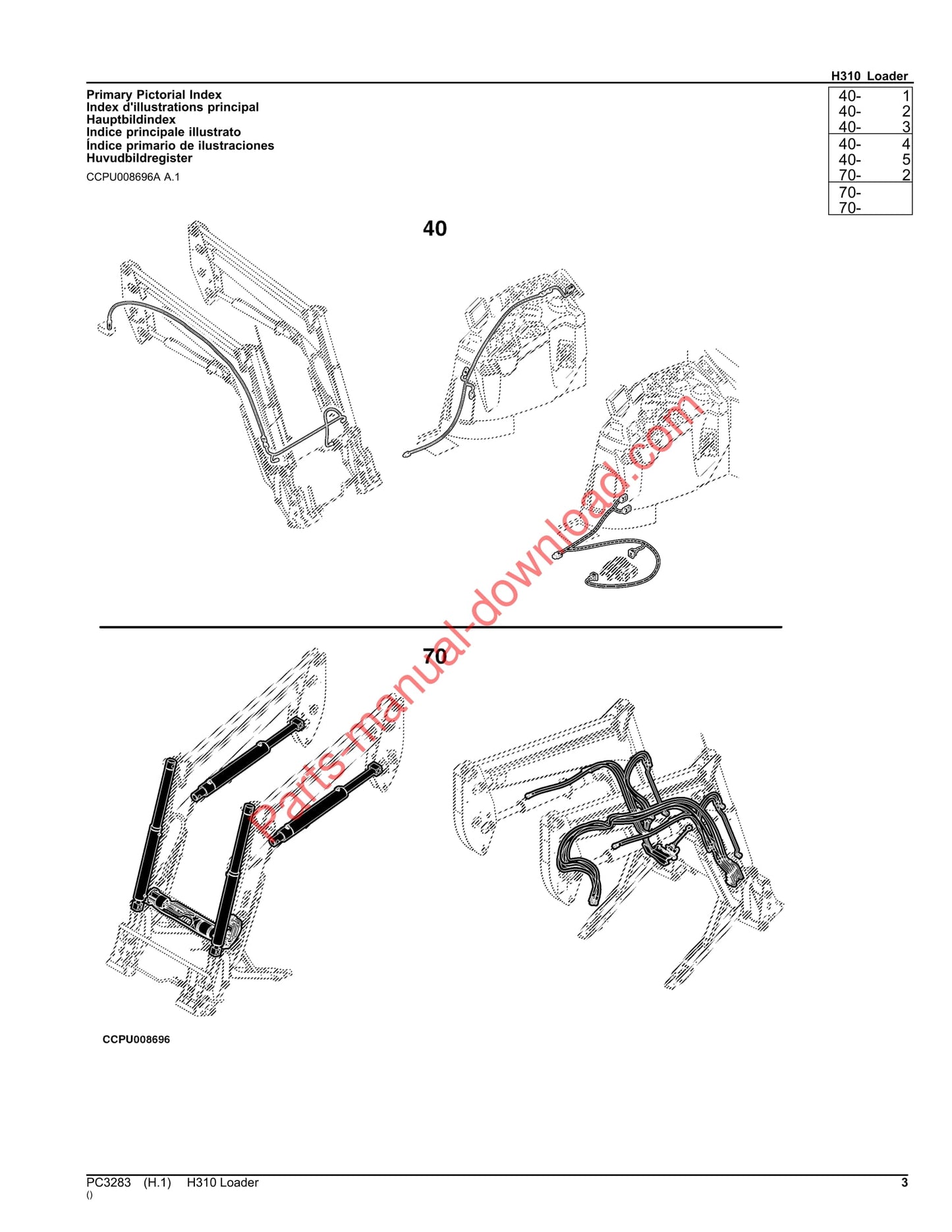 John Deere H310 Loader Parts Manual PC3283