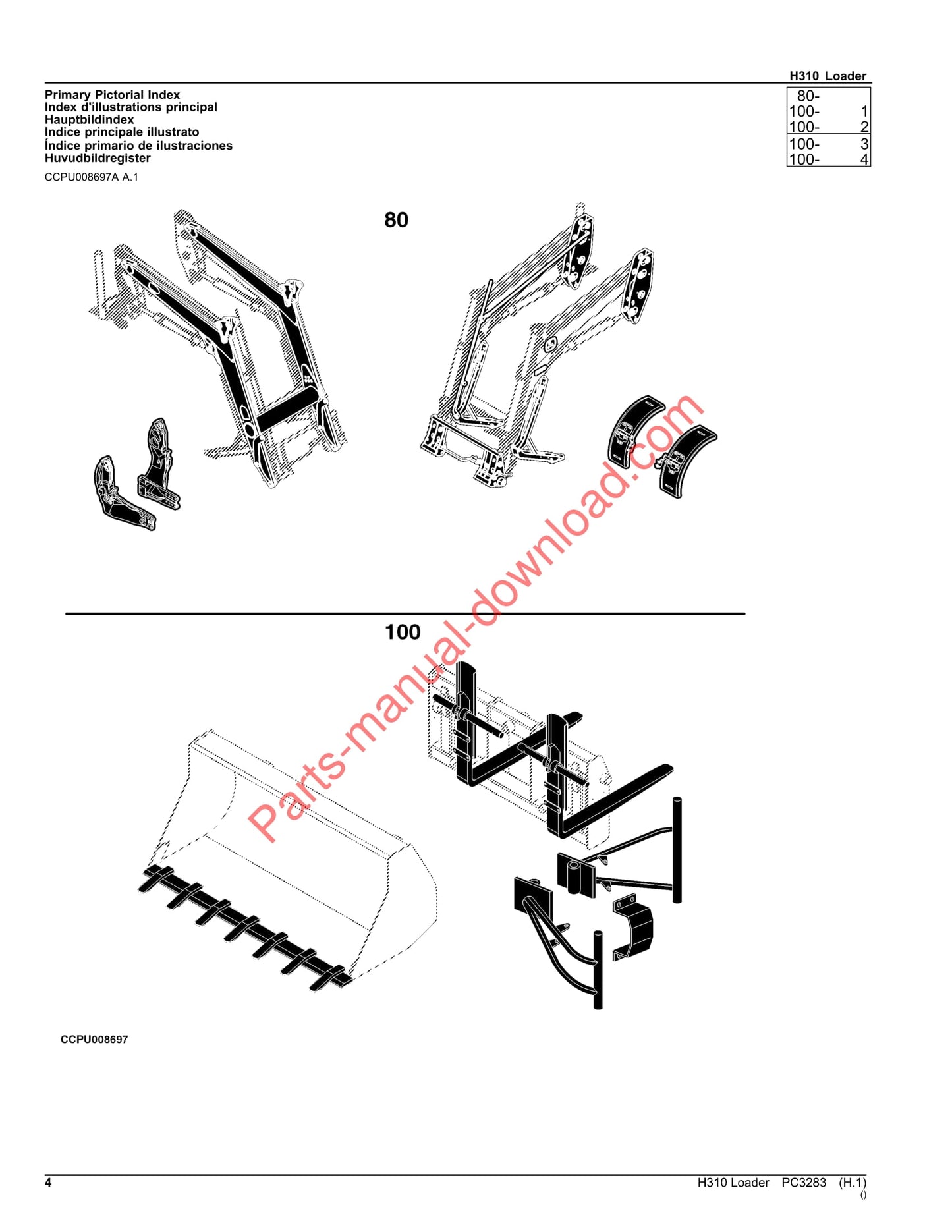 John Deere H310 Loader Parts Manual PC3283