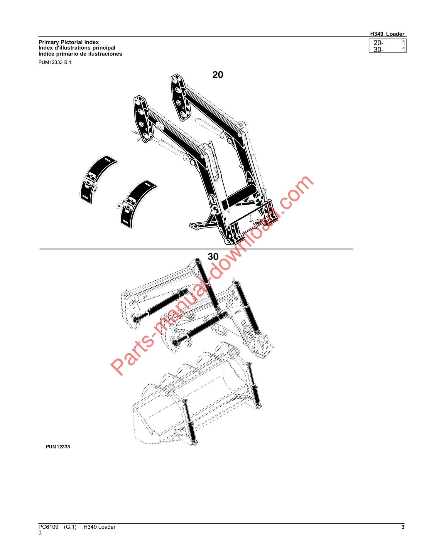 John Deere H340 Loader Parts Manual PC6109