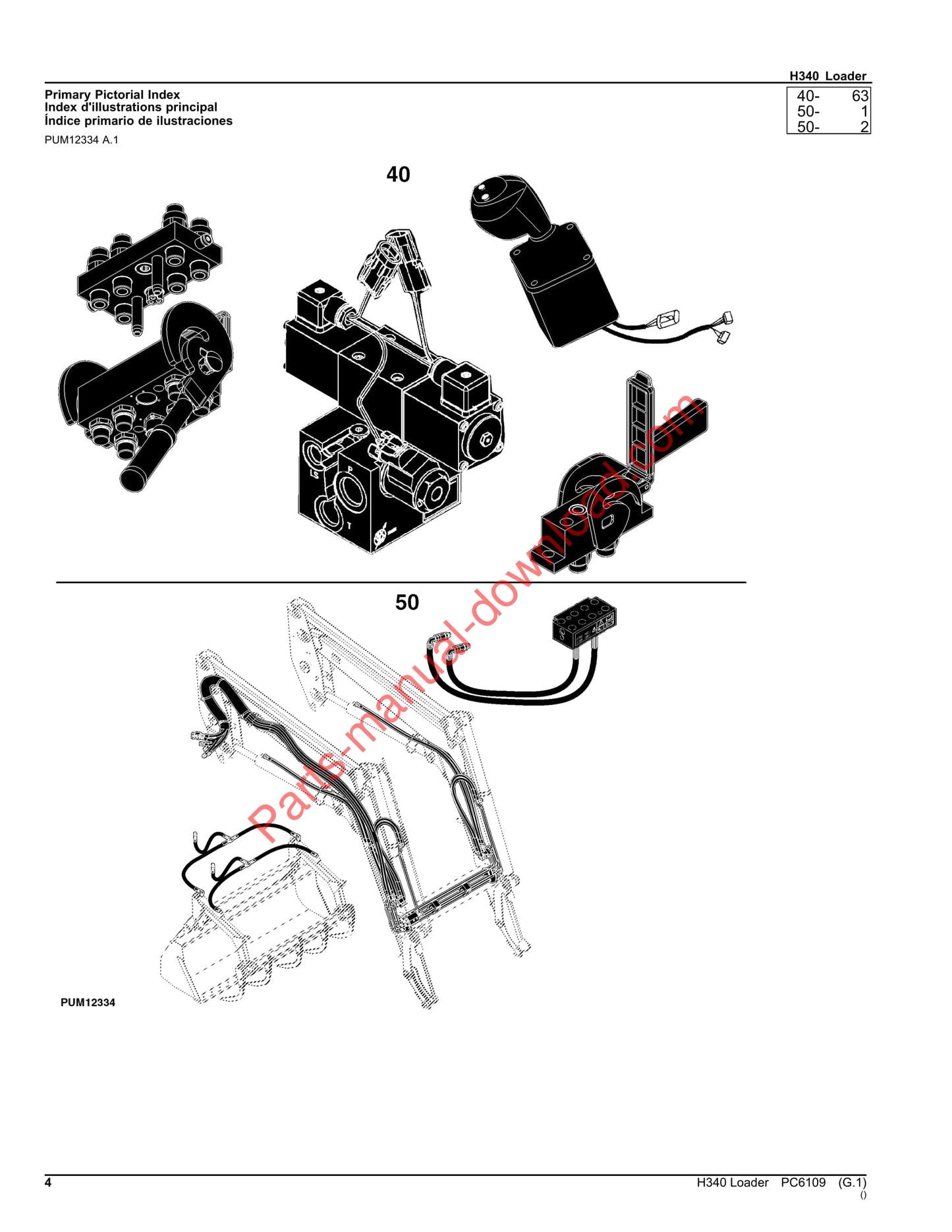 John Deere H340 Loader Parts Manual PC6109