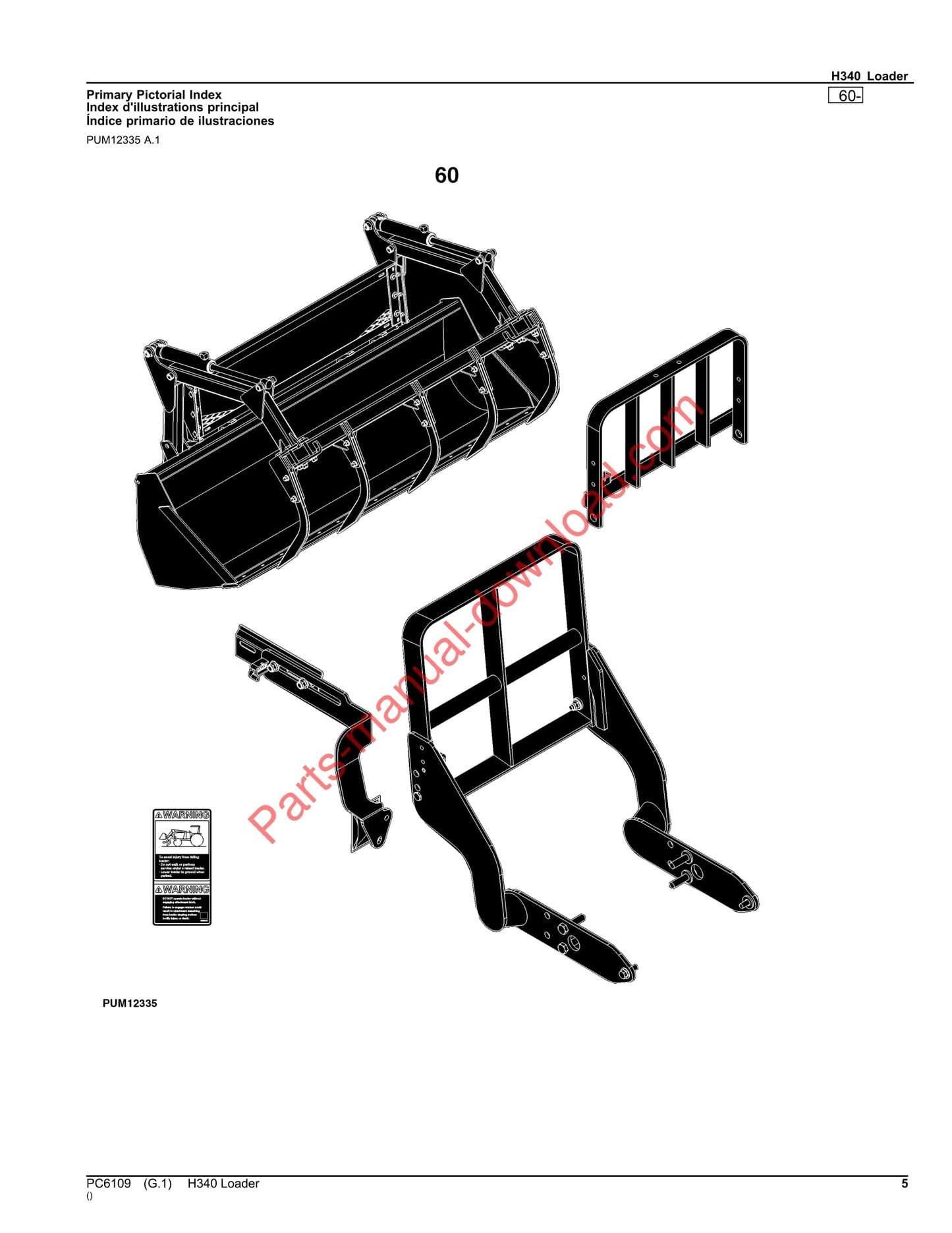 John Deere H340 Loader Parts Manual PC6109