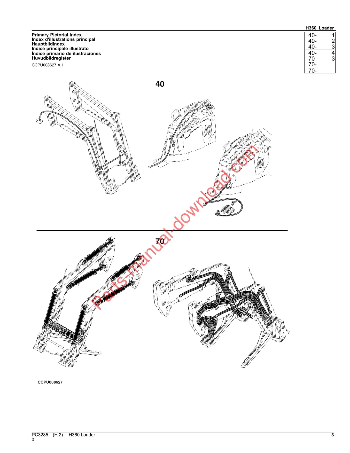 John Deere H360 Loader Parts Manual PC3285