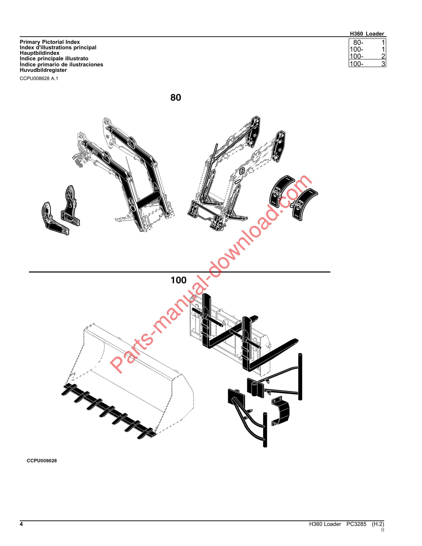 John Deere H360 Loader Parts Manual PC3285
