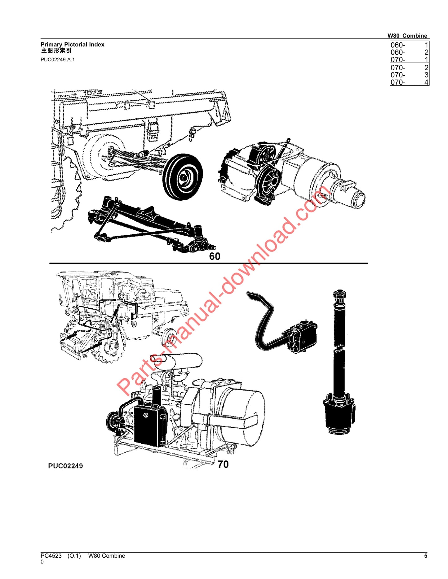 John Deere W80 Combine Parts Manual PC4523