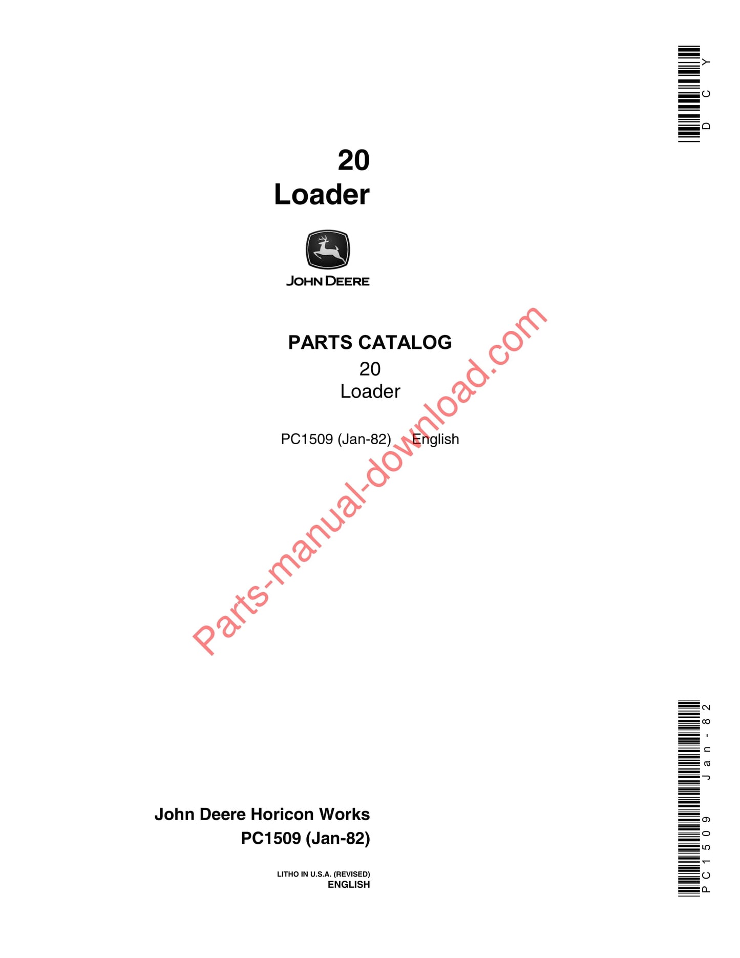 John Deere 20 Loader Parts Manual PC1509 05JAN82