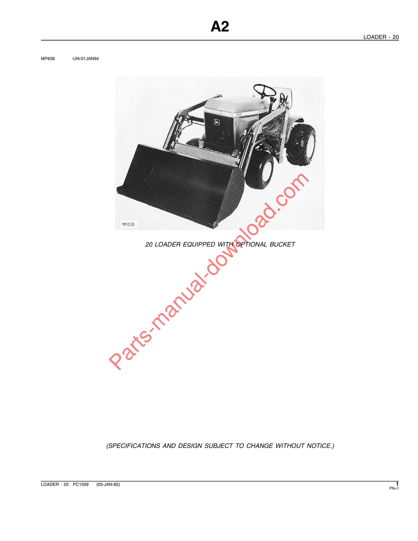 John Deere 20 Loader Parts Manual PC1509 05JAN82
