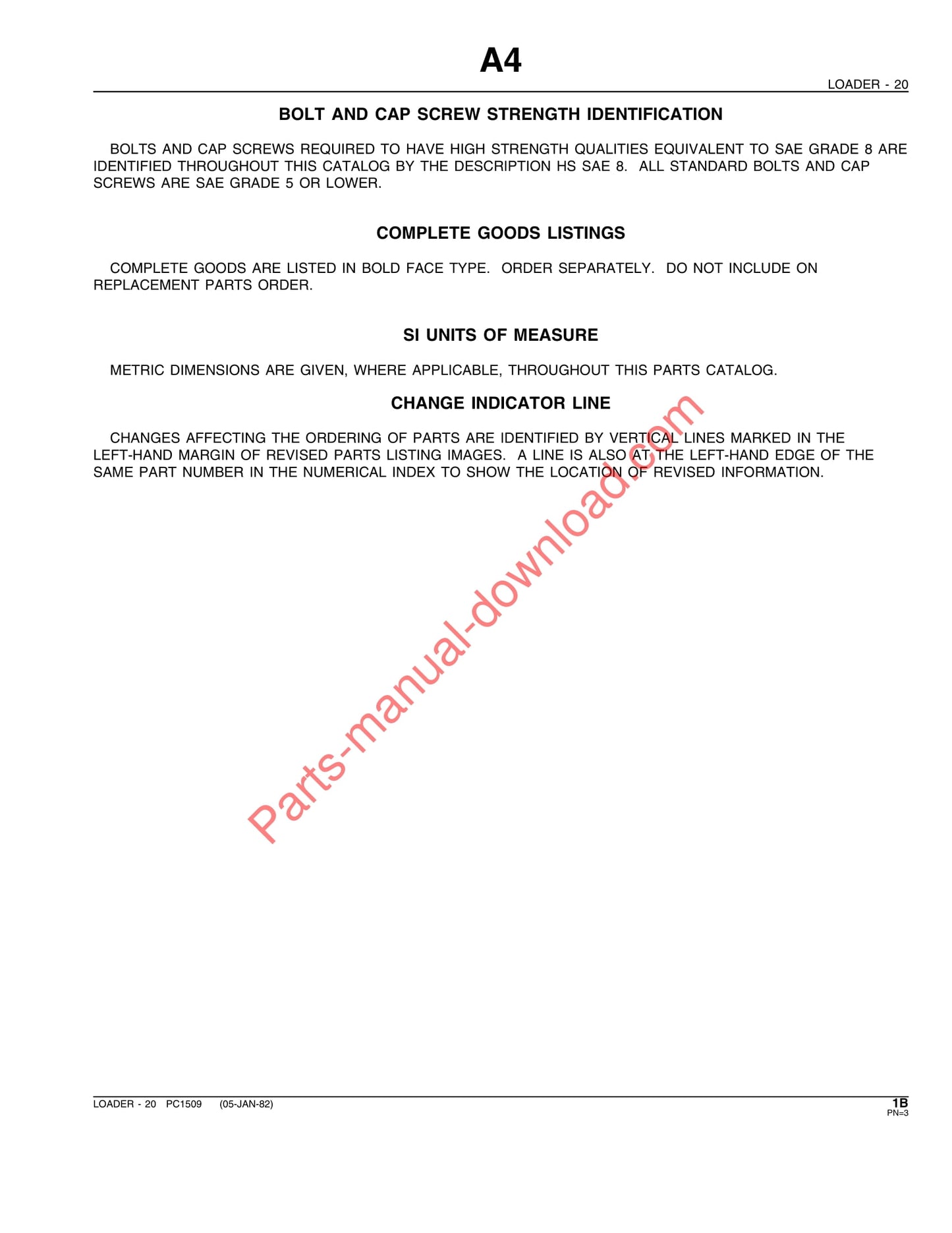 John Deere 20 Loader Parts Manual PC1509 05JAN82