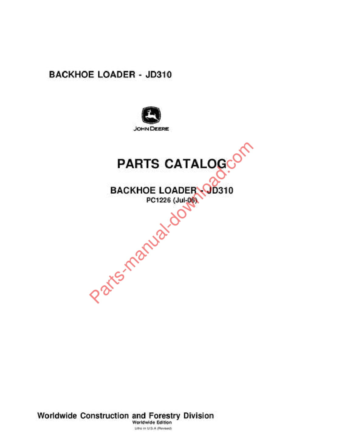 John Deere 310 Backhoe Parts Manual PC1226