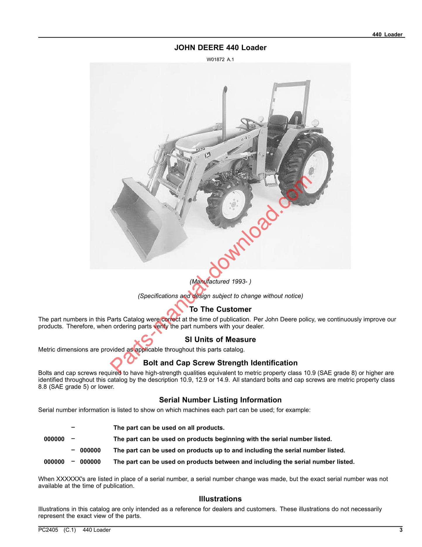 John Deere 440 Loader Parts Manual PC2405