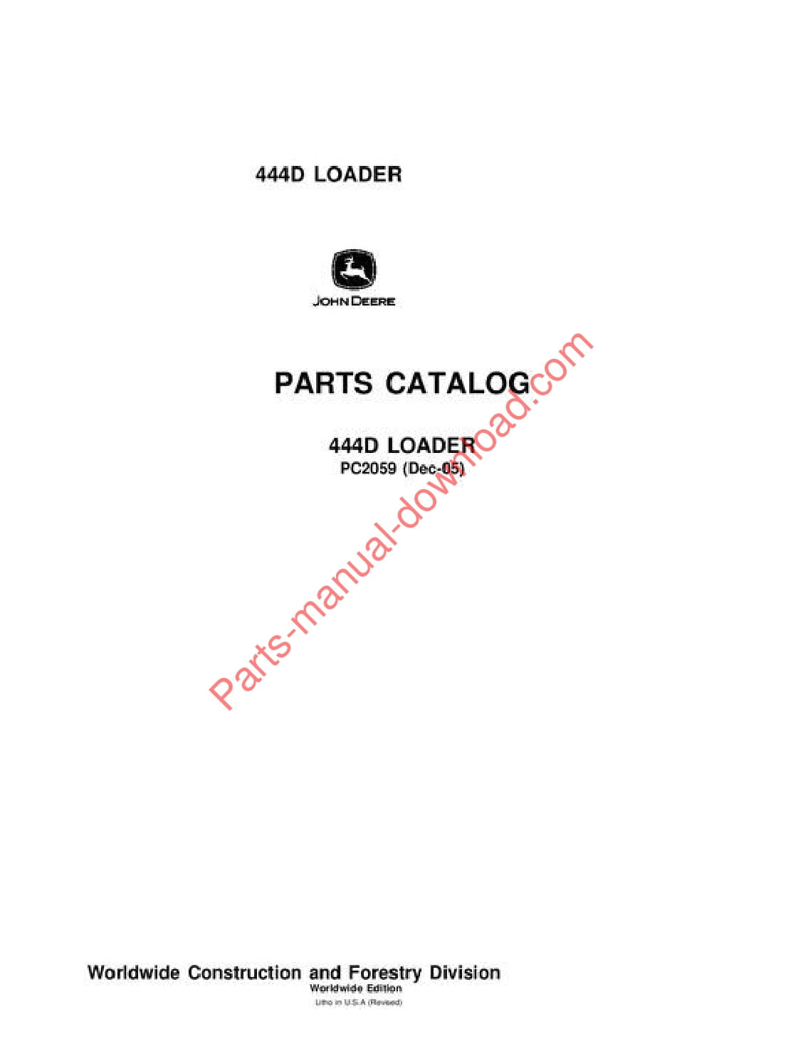 John Deere 444D Loader Parts Manual PC2059