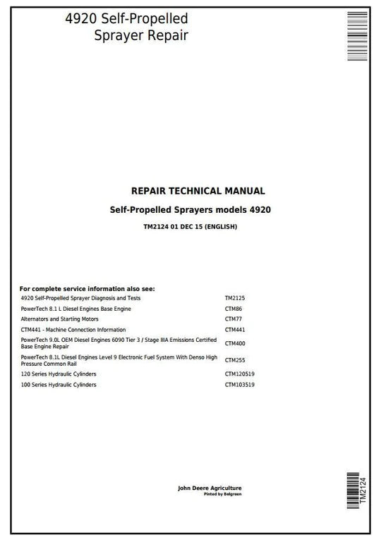 PDF JOHN DEERE 4920 SELF-PROPELLED SPRAYERS SERVICE TECHNICAL MANUAL TM2124