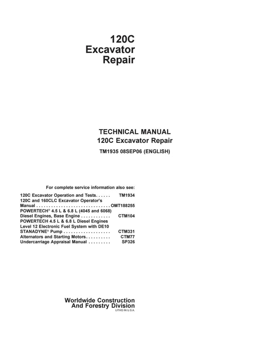 PDF John Deere 120C Excavator Service Technical Manual TM1935