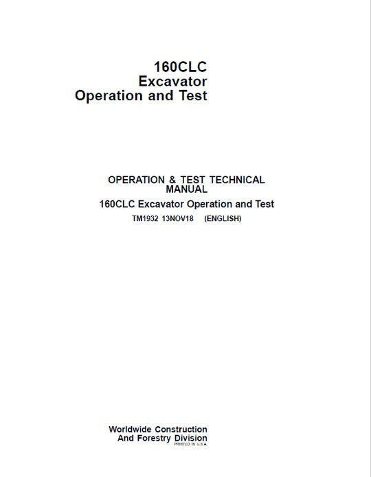 PDF John Deere 160CLC Excavator Diagnostic and Test Service Manual TM1932