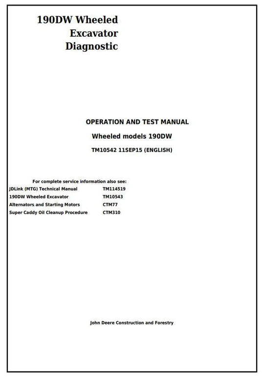 PDF John Deere 190DW Wheeled Excavator Diagnostic, Operation and Test Service Manual TM10542