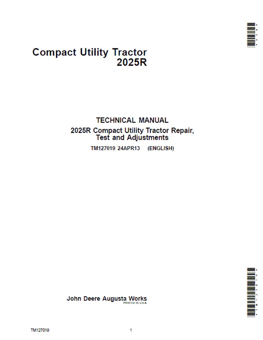 PDF John Deere 2025R Compact Utility Tractor Service Technical Manual TM127019