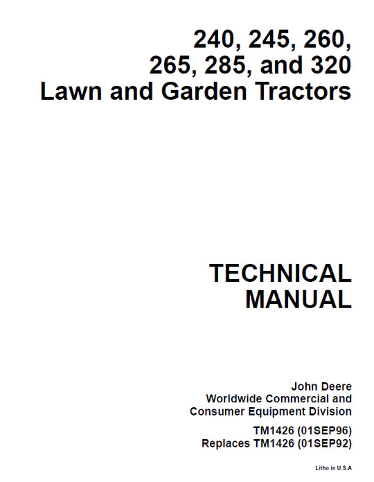 PDF John Deere 240 245 260 265 285 320 Lawn Garden Tractor Workshop Service Manual TM1426