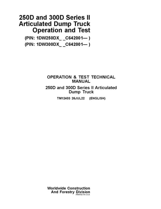 PDF John Deere 250D, 300D Ser.2 Dump Truck (SN.from C642001) Diagnostic, Operation & Test Service Manual TM12403
