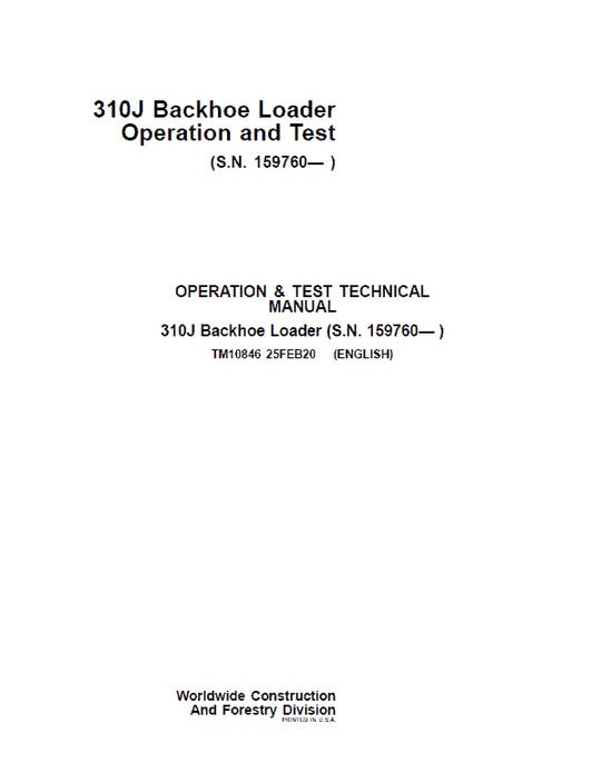PDF John Deere 310J Backhoe Loader Diagnostic and Test Service Manual TM10846