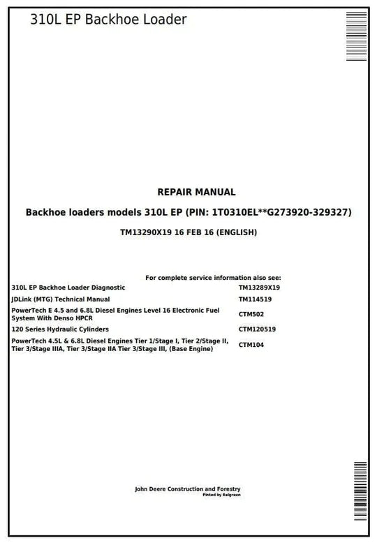 PDF John Deere 310L EP Backhoe Loader Service Manual TM13290X19