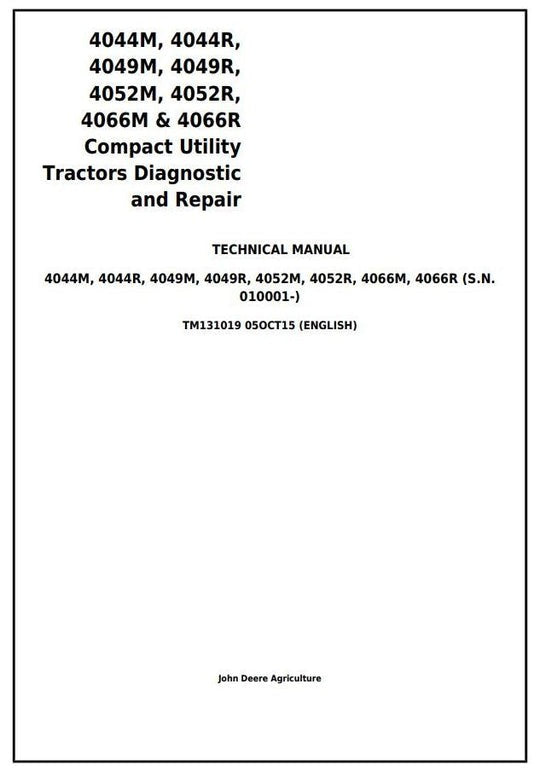 PDF John Deere 4044M 4044R 4049M 4049R 4052M 4052R 4066M 4066R Tractor Technical Service Manual TM131019