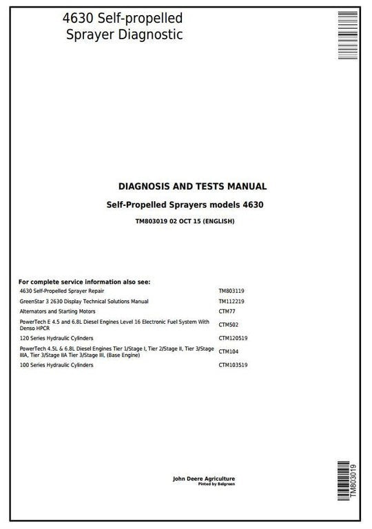 PDF John Deere 4630 Self-Propelled Sprayer Repair Service Manual TM803119