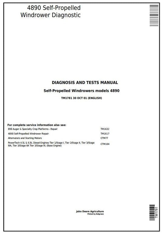 PDF John Deere 4890 Self-Propelled Hay and Forage Windrower Diagnostic and Test Service Manual TM1781