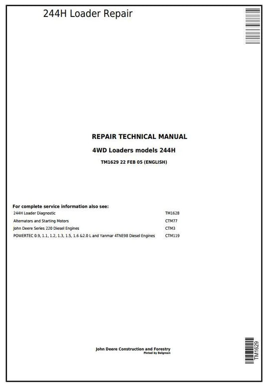 PDF John Deere 4WD 244H Wheel Loader Service Manual TM1629