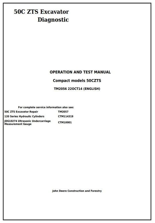 PDF John Deere 50Czts Compact Excavator Diagnostic, Operation and Test Service Manual TM2056
