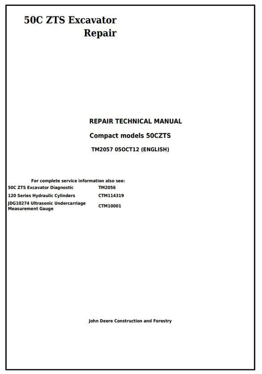 PDF John Deere 50Czts Compact Excavator Service Technical Manual TM2057