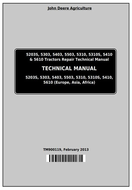 PDF John Deere 5203S 5303 5403 5503 5310 5310S 5410 5610 Tractor Repair Service Manual TM900119