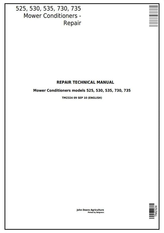PDF John Deere 525, 530, 535, 730, 735 Mower Conditioner Service Manual TM2324