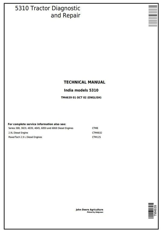PDF John Deere 5310 Tractor Tractor Repair Service Manual TM4639