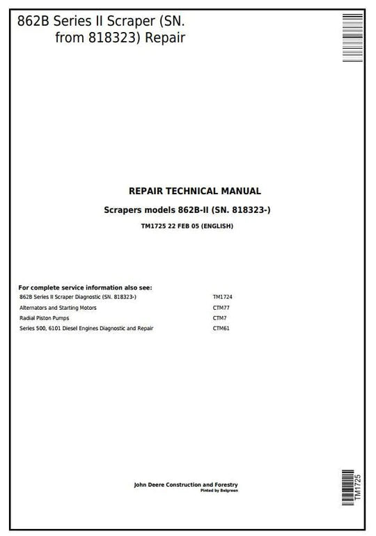 PDF John Deere 862B Series II Scraper (SN. 818323-) Service Manual TM1725