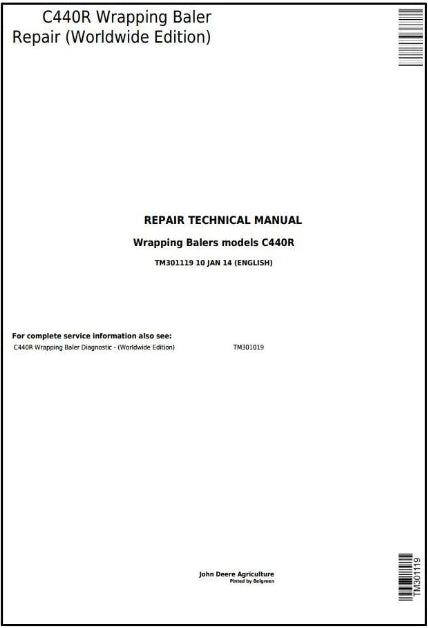 PDF John Deere C440R Round Hay and forage Wrapping Baler Service Manual TM301119