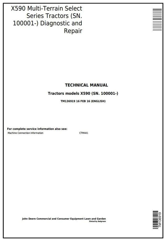 PDF John Deere X590 Multi Terrain Select Series Tractor Service Manual TM136919