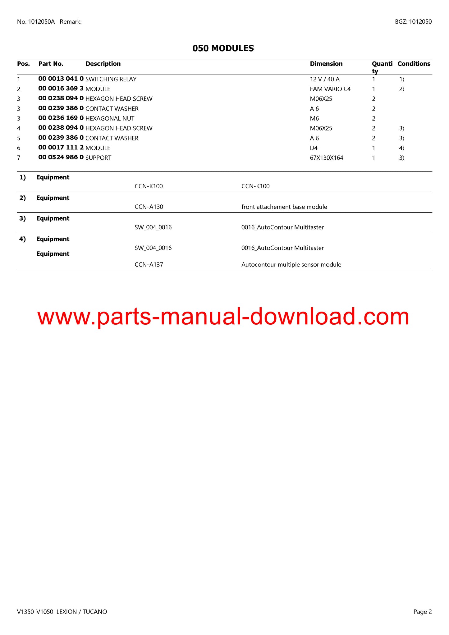Claas V1350-V1050 Cutterbar Lexion - Tucano Parts Catalog Manual Instant Download
