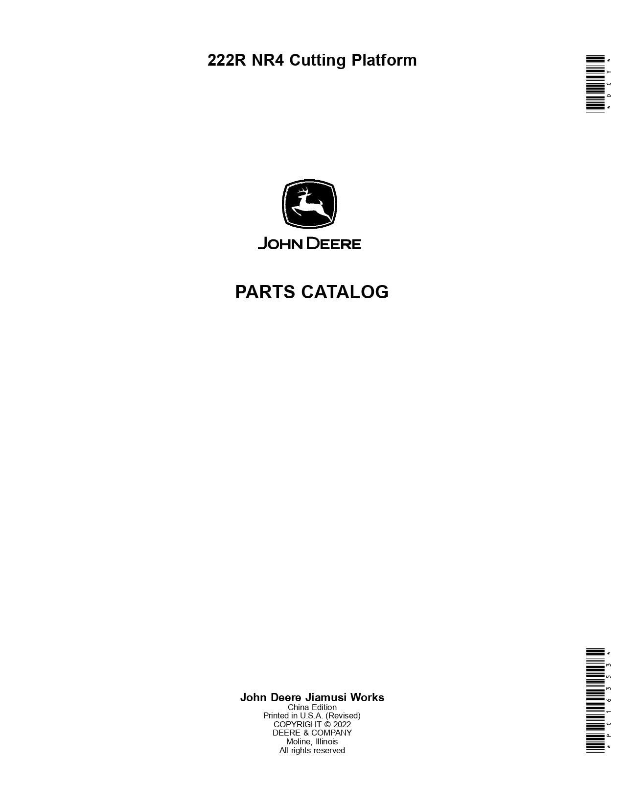 JOHN DEERE 222R NR4 CUTTING PLATFORM PARTS MANUAL PC16353 INSTANT DOWNLOAD