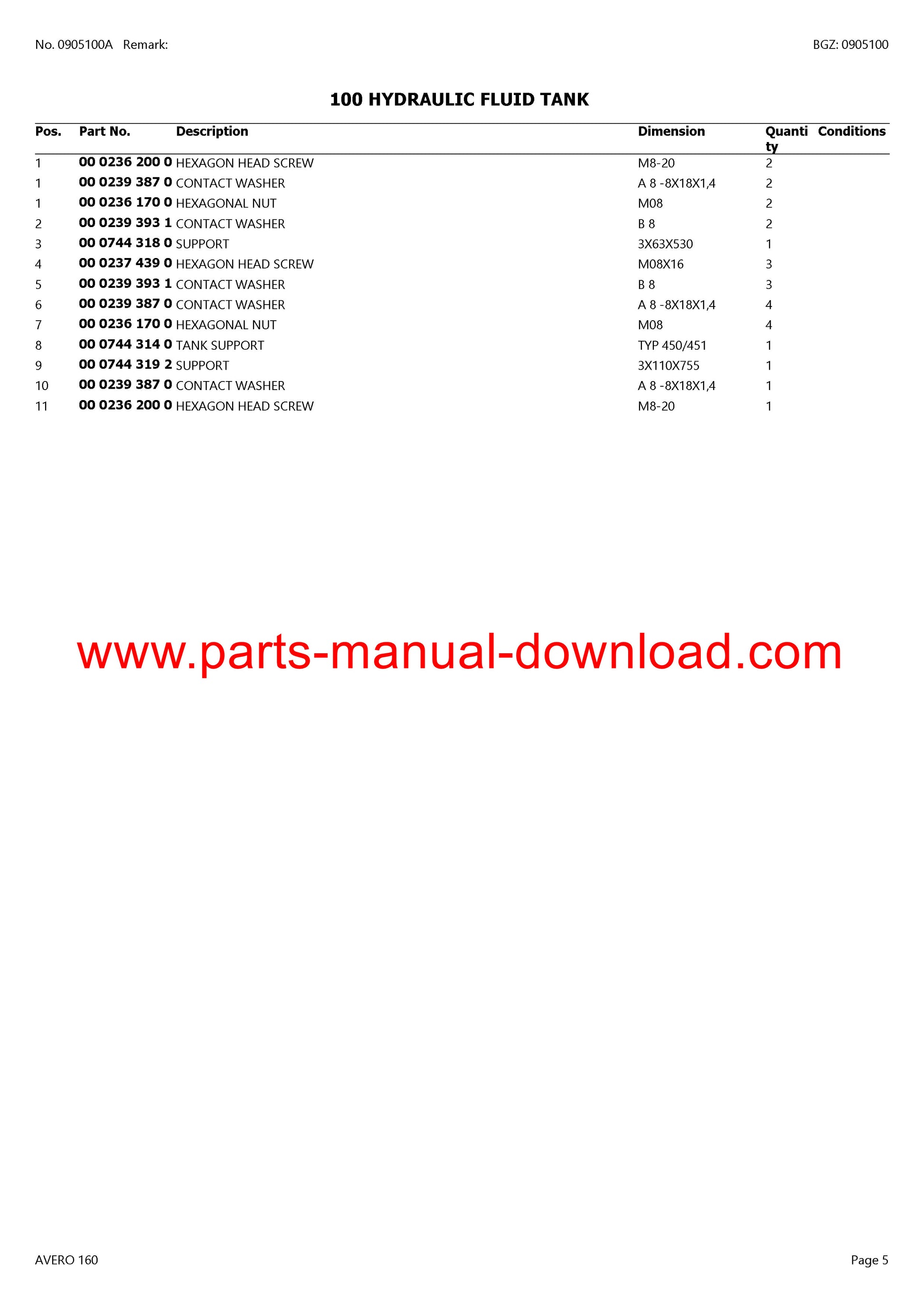 Claas 160 Avero Combine Parts Catalog Manual