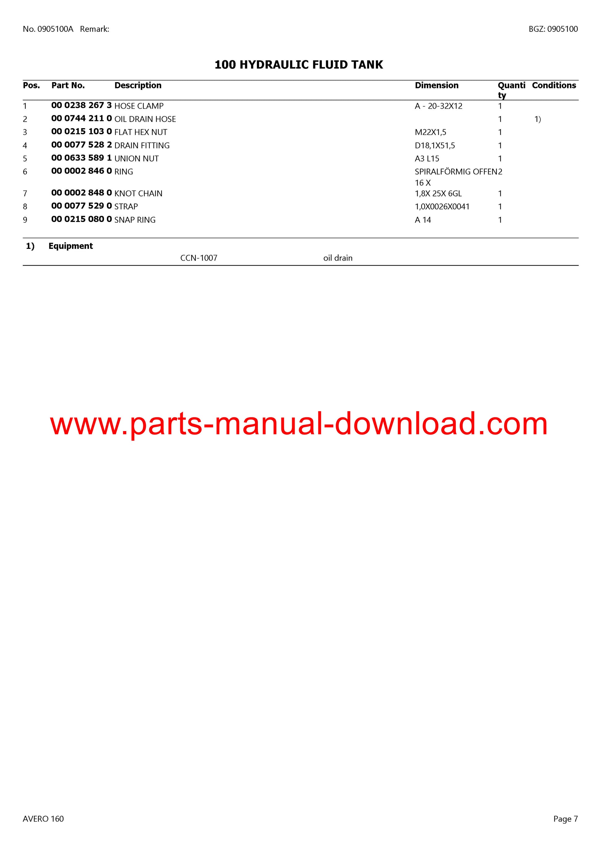 Claas 160 Avero Combine Parts Catalog Manual