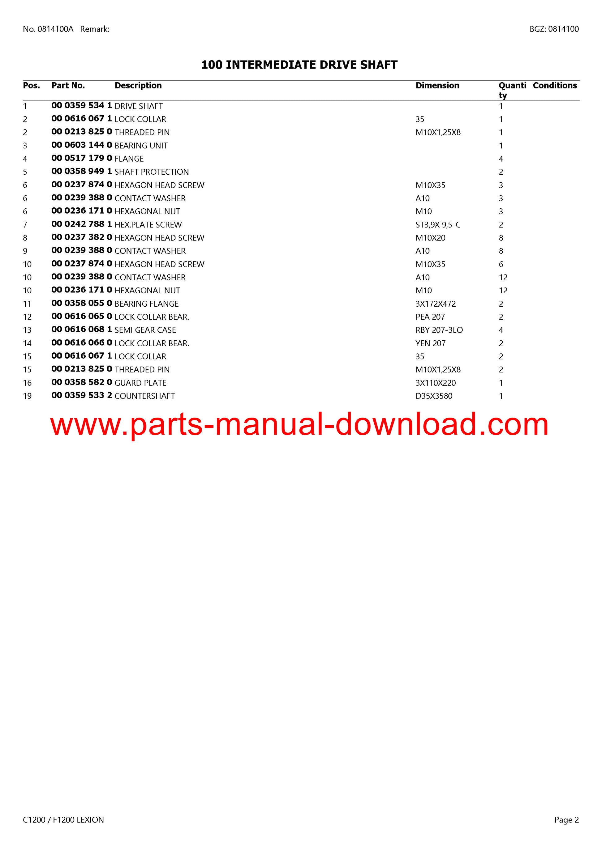 Claas C1200 - F1200 Cutterbar Lexion Parts Catalog Manual Instant Download
