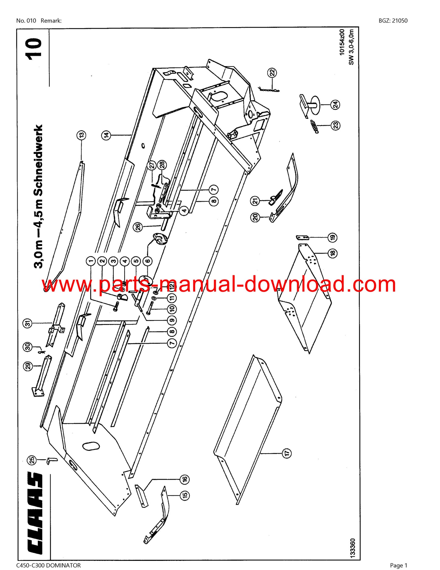 claas c450 - c300 cutterbar dominator parts catalog manual instant download