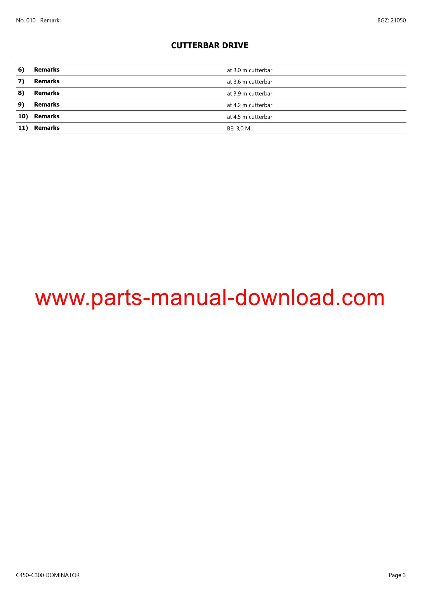 claas c450 - c300 cutterbar dominator parts catalog manual instant download