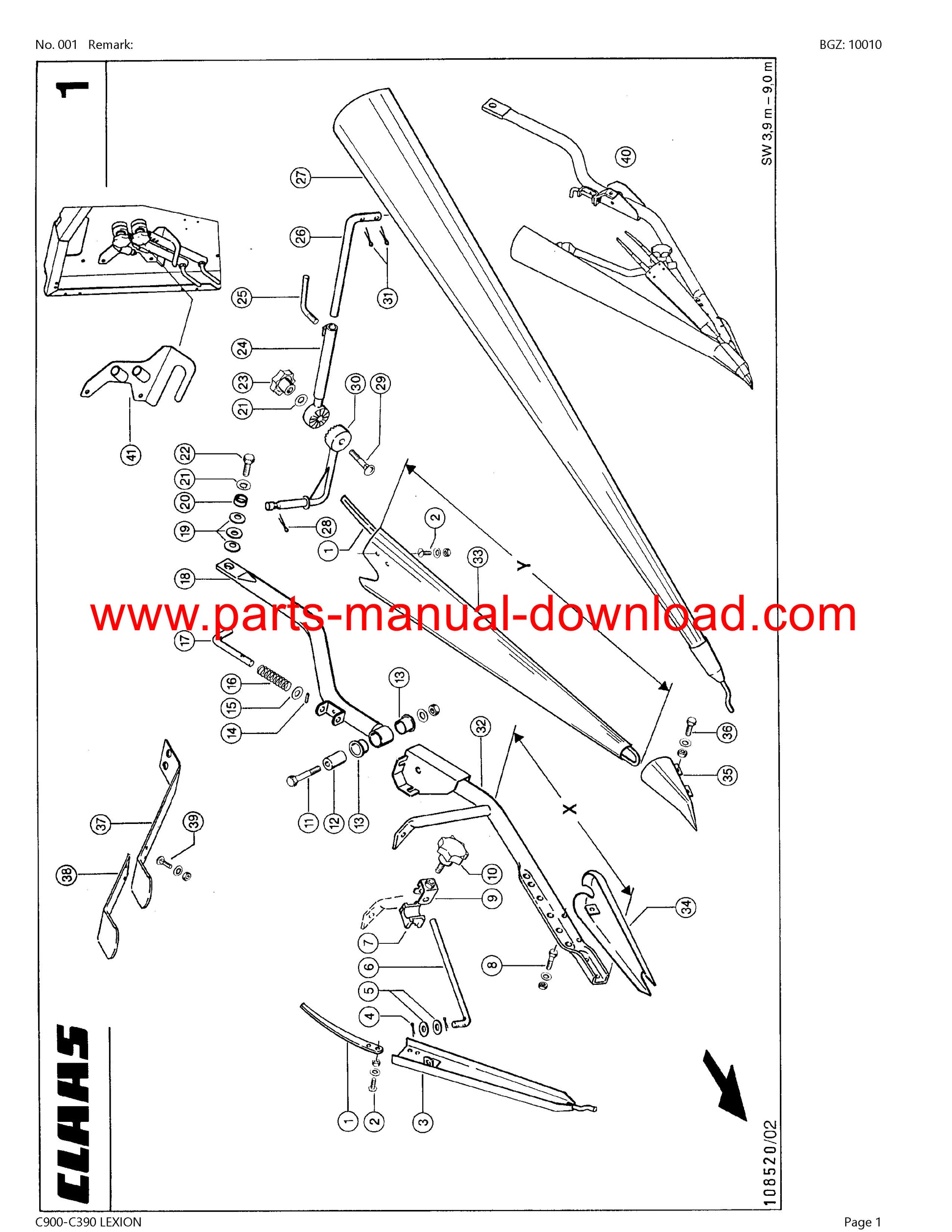 Claas C900 - C390 Cutterbar Lexion Parts Catalog Manual Instant Download