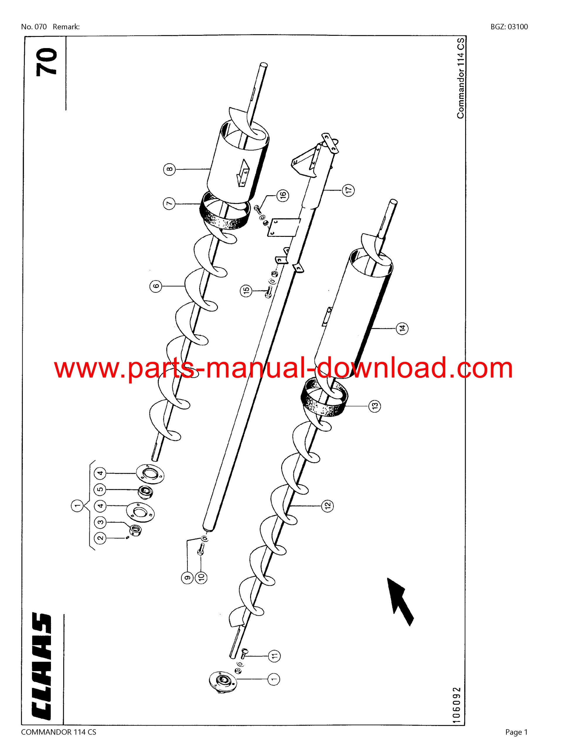 Claas 114 CS Combine Commandor Parts Catalog Manual Instant Download